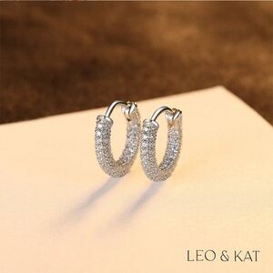 Elegant Pave Huggie Earrings in Gold & Silver. 925 Sterling Silver. #1004